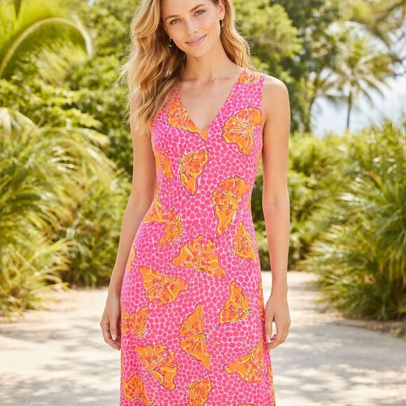 Lilly Pulitzer Dresses & Skirts - Lilly Pulitzer Butterfly Silk Dress Size 2 Sleeveless V-Neck Pink Knee Length